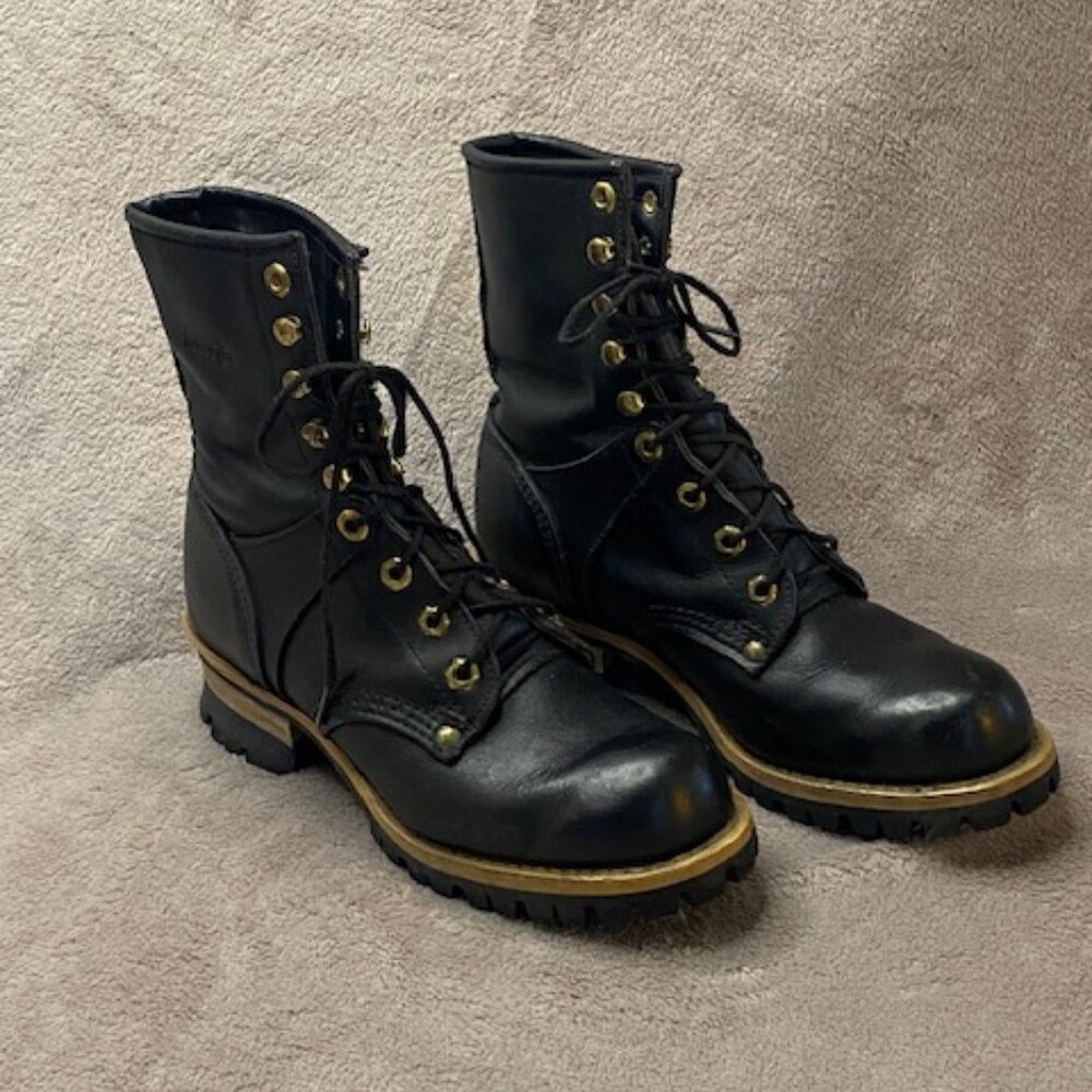 Georgia Boot Black Leather Logger Work Boots Men’s SZ 7.5M Vibram Soles